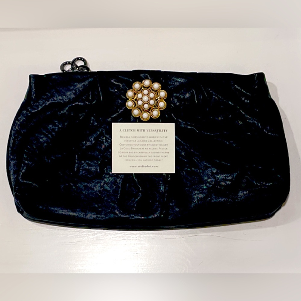 Stella & Dot Black Lambskin Leather Clutch- New